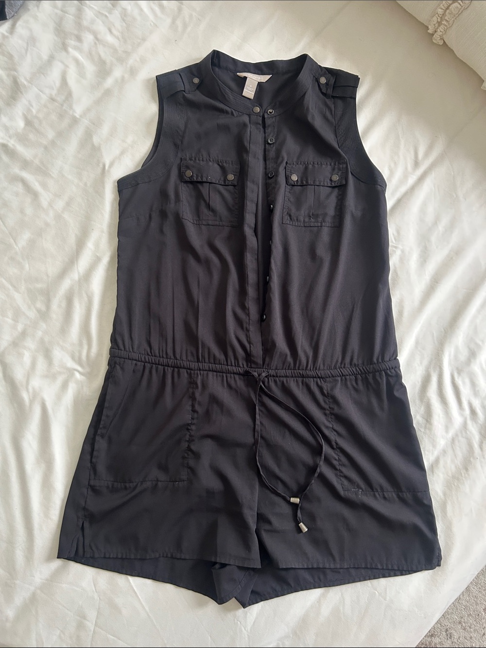 Banana Republic Black Sleeveless Button-Front Romper